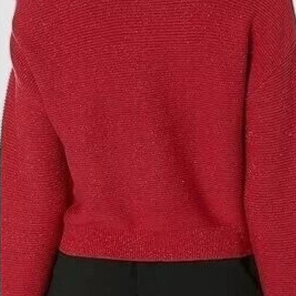 BCBGeneration Women's Red crop Turtleneck Sweater with slit on shoulder xs nwt - Picture 2 of 6